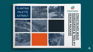 Cover image of the Merri-bek streetscape WSUD raingarden and tree pit design package
